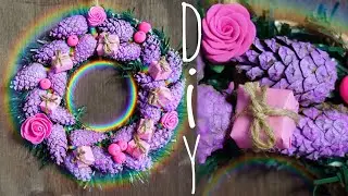 Новогодний декор, Рождественский Венок из дешёвой ёлки, поделки из шишек, DIY