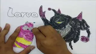 learn drawing and coloring larva yellow and Black cartoon for get skill animation kids