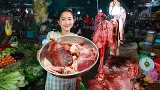 Market show, Buy a lot of pork ingredient for cooking simple recipe, yet yummy | Pork today is yummy