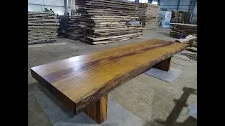 Премиальный стол из слэба тика /  стол из массива тика / long big teak wood table live edge dinning