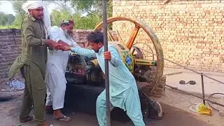 Beautiful Painted Old Black Diesel Engine Amazing Starting - Diesel Engine Amazing Sound