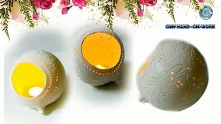 Carving And Making Candle Holder Using Cement || DIY Candle Stand || White Cement craft ideas
