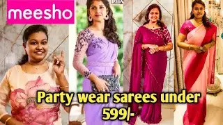 Meesho online shopping|Party/function sarees under 599|#meesho #meeshoshopping #meeshohaul #saree