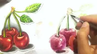 Рисуем черешню🍒 акварелью