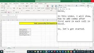 Add comma after first word in each cell in Excel