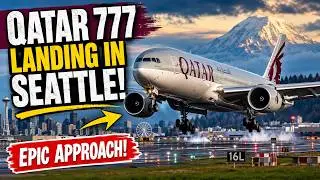 Boeing 777 Spectacular landing at Seattle Tacoma airport | Qatar Airways