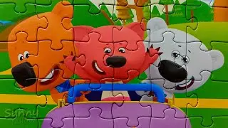 Bears friends ride on a Car - Puzzle for kids Be-Be-Bears | Sunny Yellow