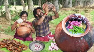 KAMMANG KOOZH | Pearl Millet Porridge With Dry Fish FRY, Onion Eating | Morning Healthy Breakfast