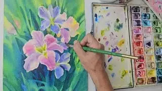 How to paint beautiful irises with watercolor 水彩畫美麗鳶尾花