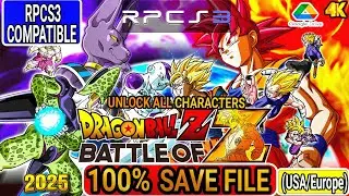 🔥Dragon Ball Z: Battle of Z (USA & EUROPE) 100% Save Data & Unlock ALL Characters (RPCS3 Compatible)