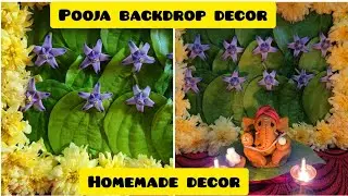 Pooja decoration backdrops at home, DIY decorations, Betel leaf flower backdrop decoration at home.