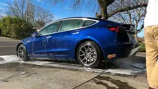 Pressure Washer Foam Cannon Car Wash Timelapse for our Tesla Model 3