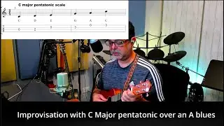 Improvisation with C Major pentatonic over an A blues with Ukulele by Mr. Velez Virtual Music