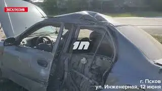 Водитель протаранил столб ЛЭП на Запсковье