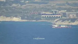 Turkish Flag Alcatras northbound Chios Strait from Aksaz Naval Base.