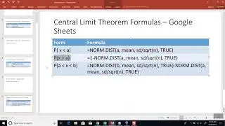 Google Sheets - Central Limit Theorem for Sample Means - Finding Probability, Area, Proportion, or P