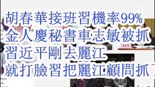人日吹捧，胡春华接班习近平概率99%。金人庆秘书车志敏被抓。习近平刚去丽江，就打脸习把丽江顾问车志敏抓了。