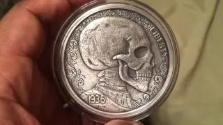 5 oz Silver Antique Round Hobo Nickel Replica (Skulls & Scrolls)