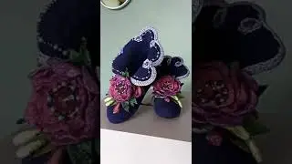 Домашние валяные тапочки с отворотами - Большие пионы