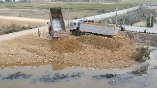 Amazing Nice Operation Opening New Project By DONFAN Dump Trucks with SHANTUI DH7C2 Dozer Processing