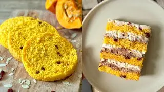 ТЫКВЕННЫЙ БИСКВИТ с клюквой и миндалём + вариант торта с ним | Мильфей
