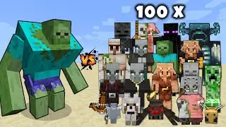 Mutant Zombie vs 100x All Mobs in Minecraft mob battle