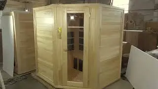 Видеообзор трехместной кедровой угловой ик-сауны с пленочными карбоновыми нагревателями