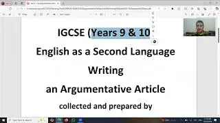 IGCSE (Year 9 & 10) English as a Second Language ESL Writing an argumentative article 0510