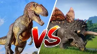 Dinosaurs. STEGOCERATOPS vs. GIGANTOSAUR. Dinosaur fights. Jurassic World Evolution