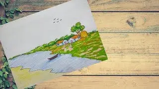 How to draw a river bank landscape scenery || Time-Lapse || Drawing and Coloring