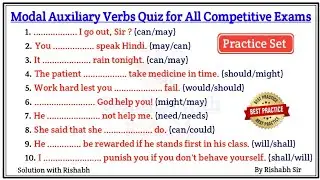 Modal Auxiliary Verbs practice set | Auxiliary verbs exercise | Auxiliary verbs quiz for All exams