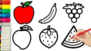 Learn FRUITS , Painting and Colouring for Kids & Toddlers #apple #banana #strawberry #mango #grape