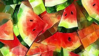 watermelon sweet fresh juisy cartoon cg animation abstract fruits background loop