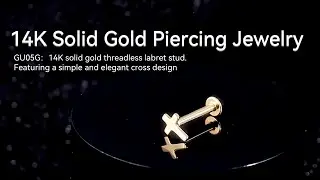 14K Solid Gold Threadless Labret Stud – Simple Cross Design