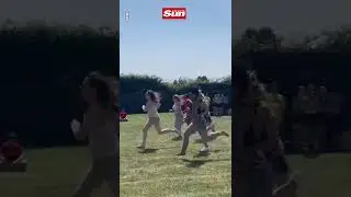 Hilarious moment mum faceplants and then moons at school sports day race 