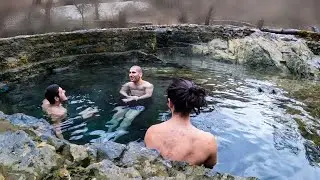3 Dudes in Outside Hotsprings in the Balkans