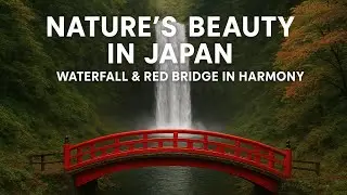	“Nature’s Beauty in Japan | Waterfall & Red Bridge in Harmony”