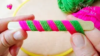 It's so Cute !! Superb Woolen Flower Making Trick Using Ice Cream Stick - Hand Embroidery Flowers
