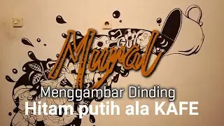 Menggambar Dinding ala Kafe, MURAL Hitam Putih Kartun Aktivitas Dalam Secangkir Kopi