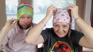 Breast Cancer Video Diary #13 - Cancer Hair Loss, Bandeaus and Hats (husband pranks wife again)