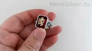 Rasta Lion Red Garnet Stone Big Men's Sterling Silver Ring