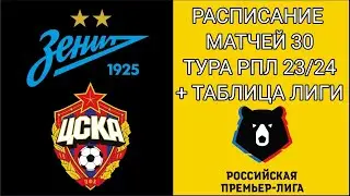 РАСПИСАНИЕ МАТЧЕЙ 30 ТУРА РПЛ + ТАБЛИЦА ЛИГИ