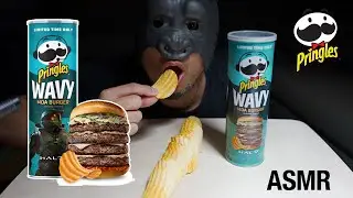 ASMR PRINGLES WAVY MOA BURGER (No Talking) Eating Sounds