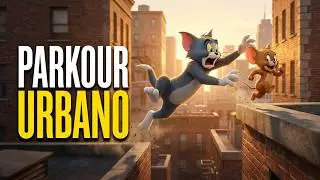 Tom and Jerry's epic urban parkour race 🎶🐭🐱💨💫🧱🏙️🔥💥#createvisualfuture