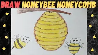 Draw a honeybee. Draw a honeycomb, Easy drawing, Learn to draw a honeybee and honeycomb