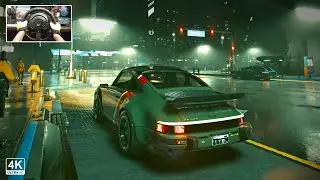 Cyberpunk 2077 | Porsche 911 Turbo Steering Wheel Gameplay [ 4K ULTRA HD ]