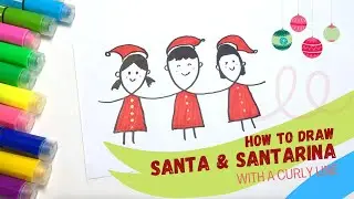 How to draw Santa & Santarina with a curly line | Easy Christmas drawing #simplechristmasdrawing