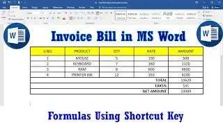 Invoice Bill Calculation in MS Word || Formulas in MS Word || MS Word Tutorial in Hindi ||