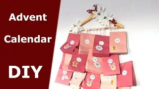 Advent Calendar with bags on a wooden hanger. DIY Advent Calendar
