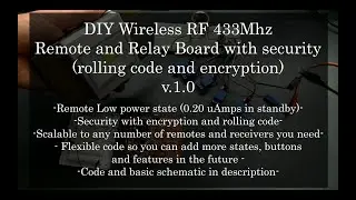 DIY Wireless RF 433 remote and relay board with security (rolling code and encryption)